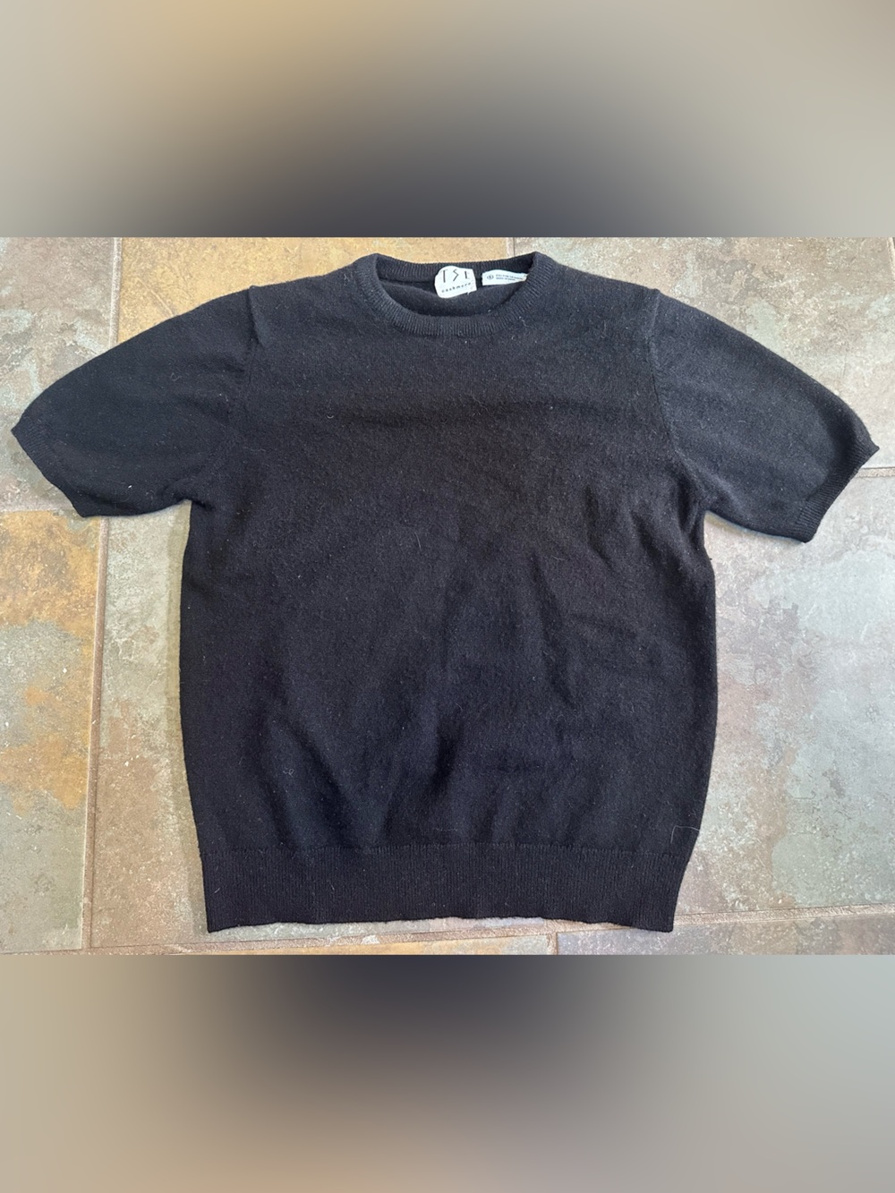 TSE 100% Cashmere Short Sleeve Sweater Womens S Black Crewneck Minimal Luxury
